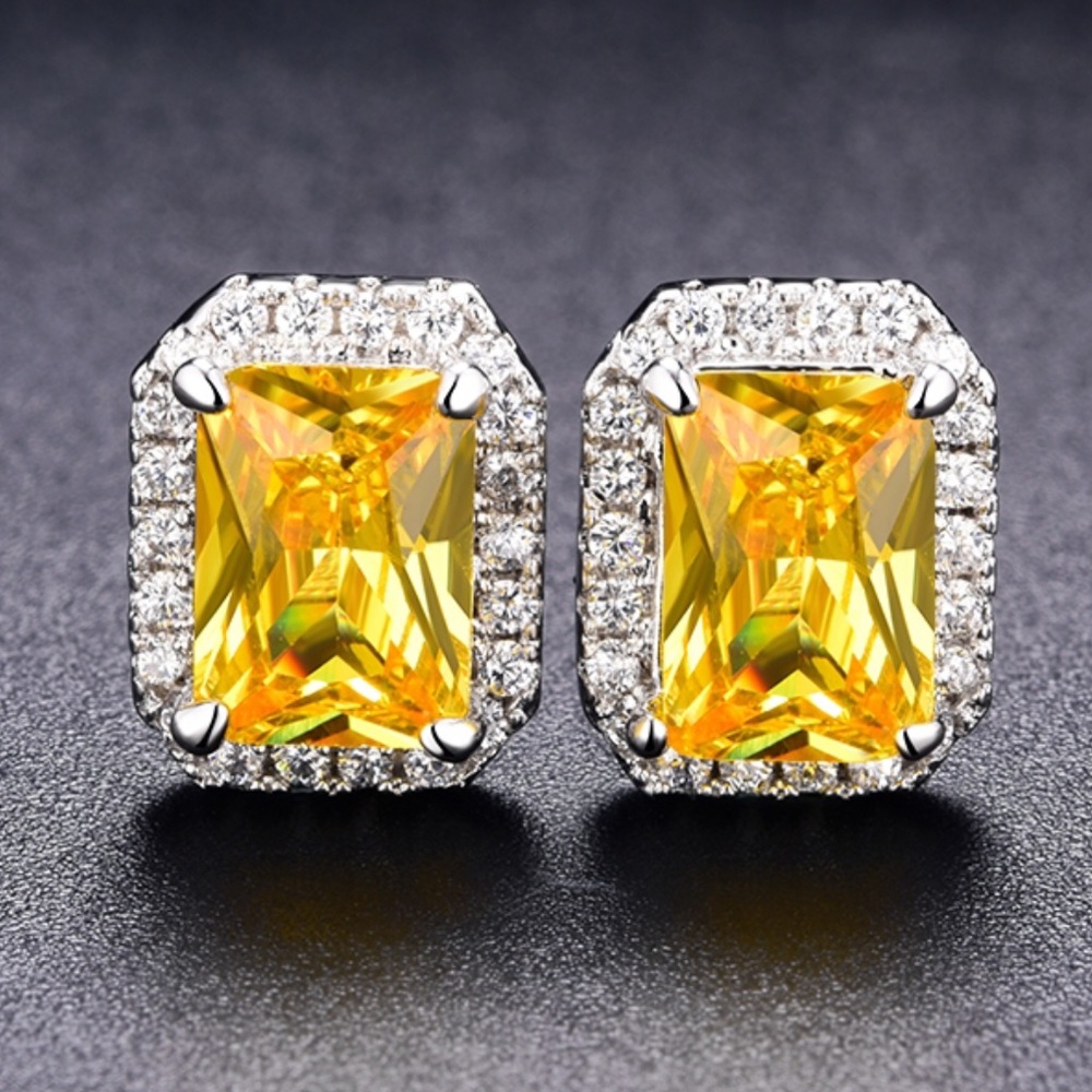 CZ Crystals Yellow Stud Earrings New
